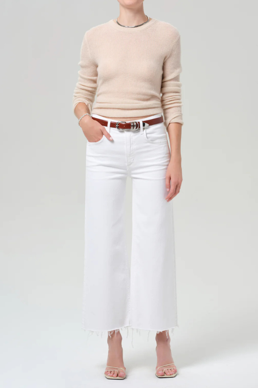 CoH Soft White Lyra Wide Crop Raw Hem Jean