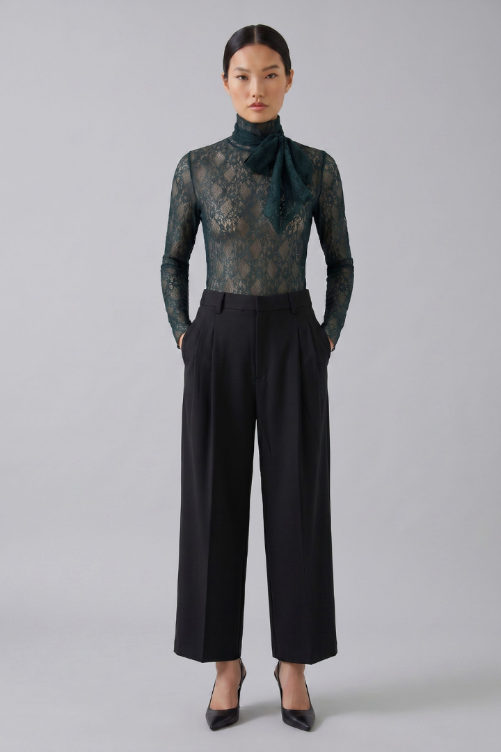 Oui Scarab Turtleneck Tie Detail Top