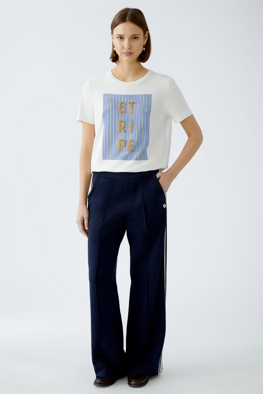 Oui Cloud Dancer Blue Stripe T-Shirt