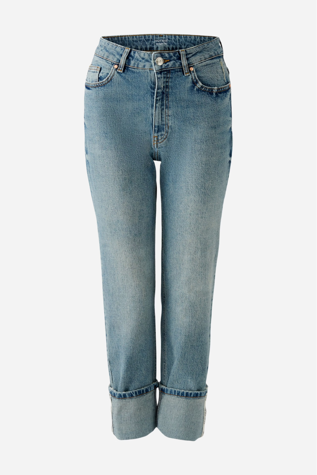 Oui Blue Straight Leg Cropped Jeans / Turn Up