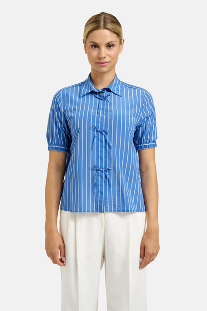 Milano Blue Print Stripe Bow Blouse