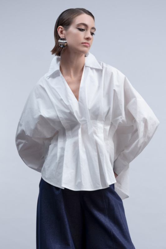 Haako White Tuck Front Blouse H2038
