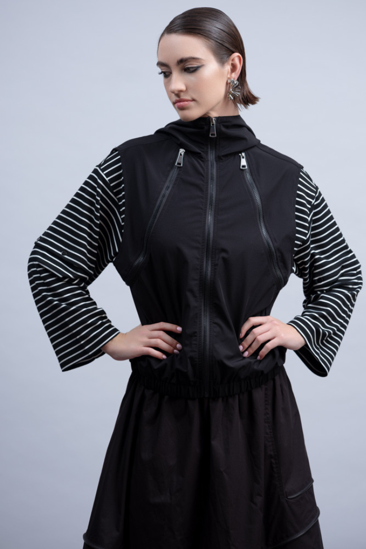 Haako Black Four Zip Hooded Waistcoat H2003