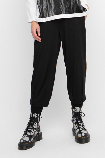 Ozai N Ku Black Jersey Trouser / Pin Tuck Hem