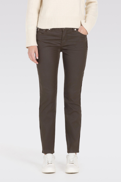 Mac Slim Truffle Brown Coated Jeans