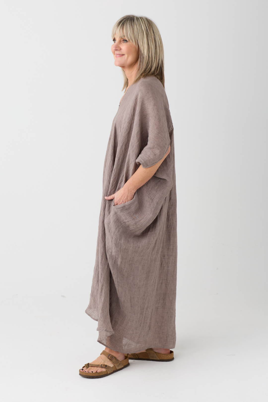 el2 Taupe Linen Tunic Dress 3013