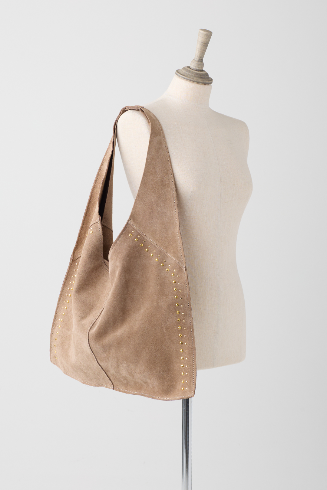 Taupe Suede Shopper Bag w/Side Studs