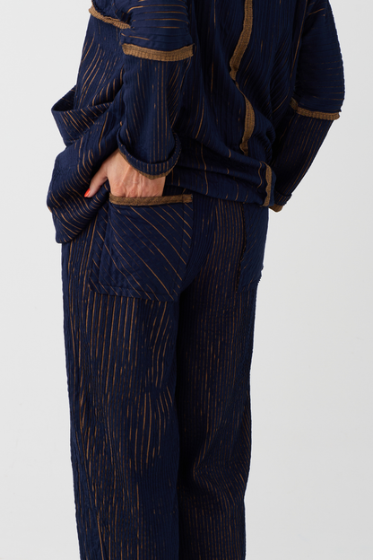 Ozai n Ku Blue/Mustard Stripe Trouser 076