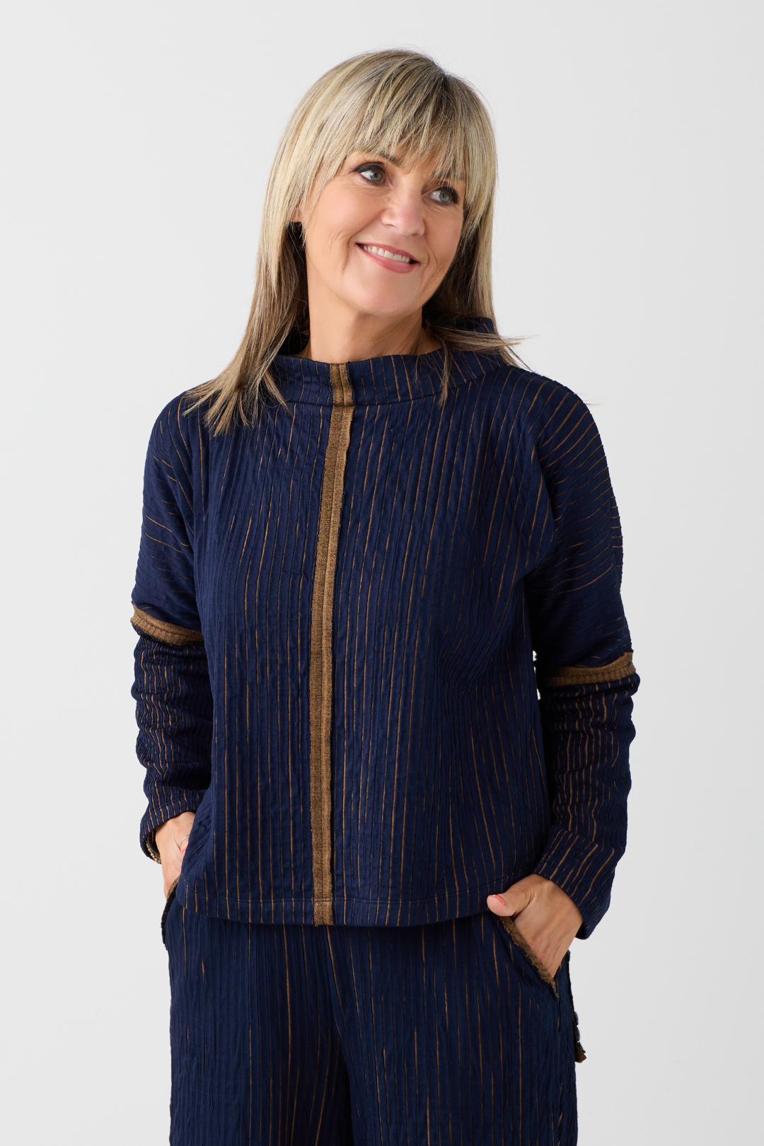 Ozai n Ku Blue/Mustard Stripe Top 081