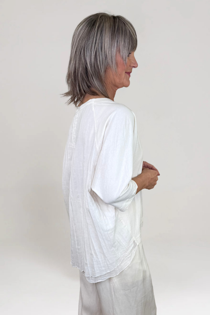European Culture Cream T-Shirt with Back Frills