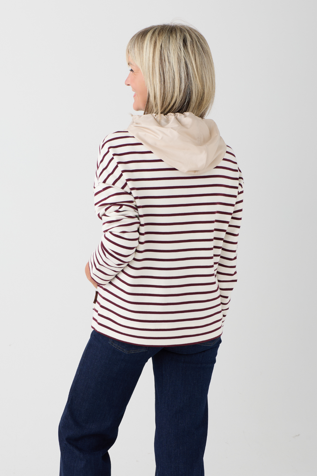 Margittes Cream/Burgundy Stripe Hoodie