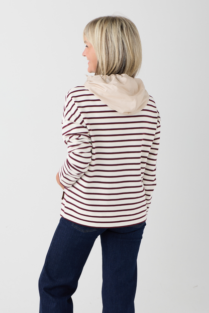 Margittes Cream/Burgundy Stripe Hoodie
