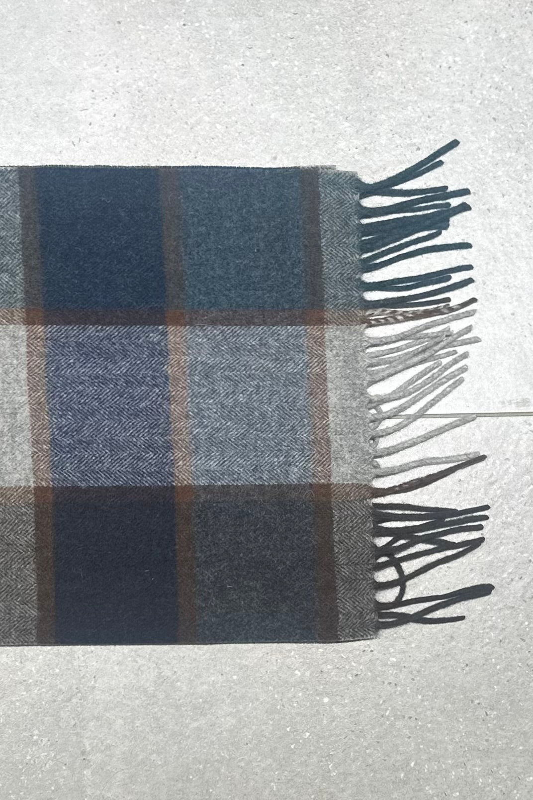 el2 Navy Check Fringe Edge Scarf