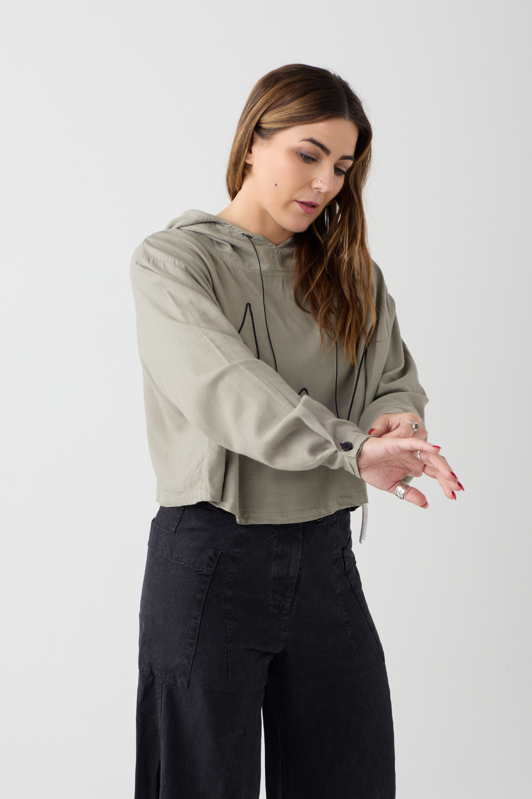 Lurdes Bergada Light Khaki Hooded Top