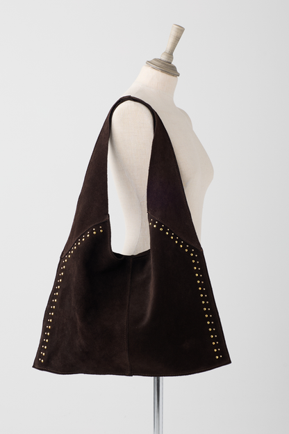 Chocolate Suede Shopper Bag w/Side Studs