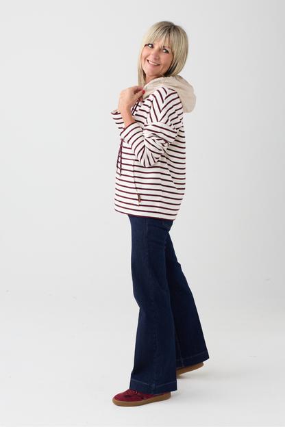 Margittes Cream/Burgundy Stripe Hoodie