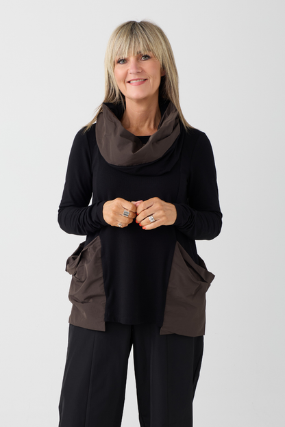 Ozai n Ku Black/Brown Block Top w/Snood