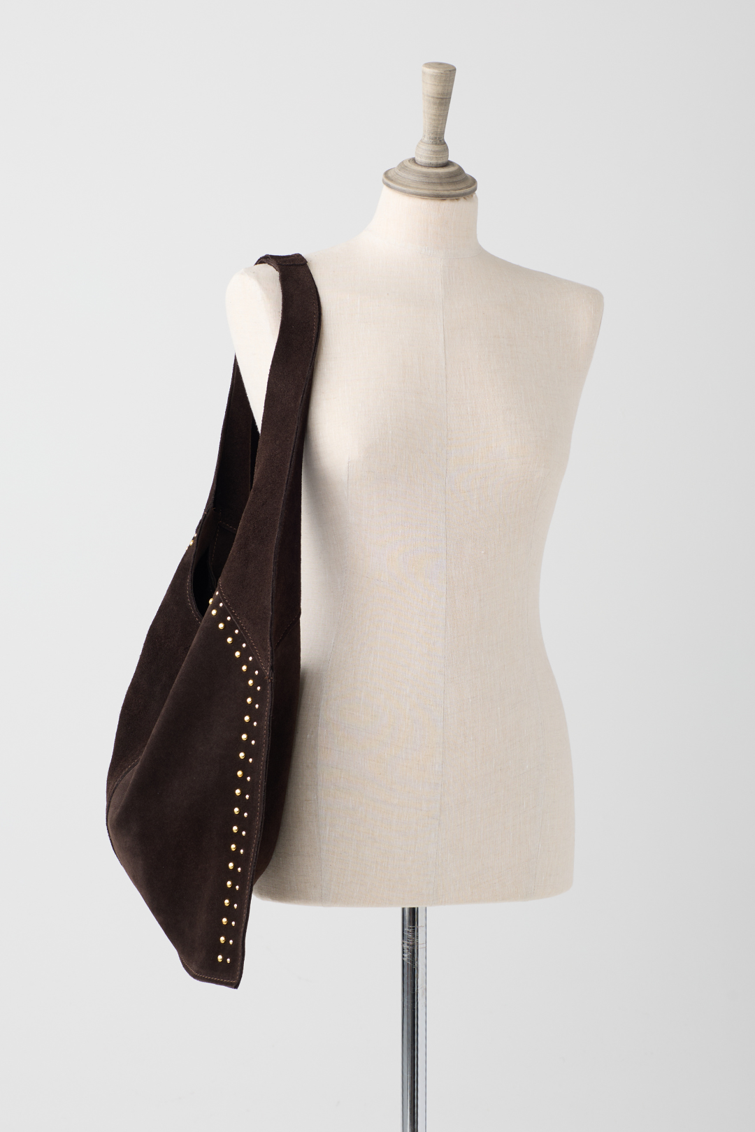 Chocolate Suede Shopper Bag w/Side Studs