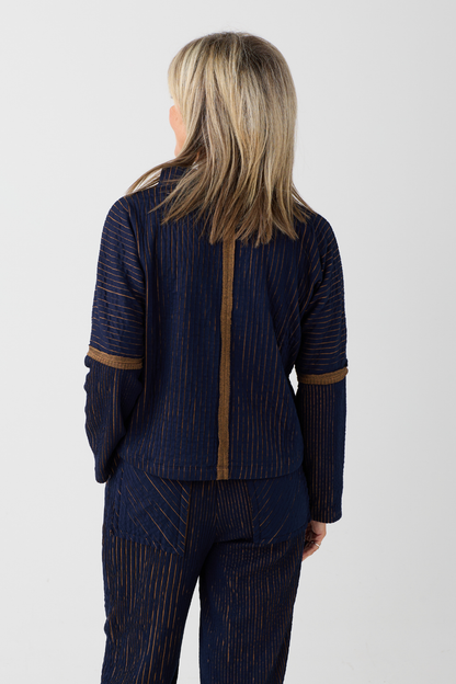 Ozai n Ku Blue/Mustard Stripe Top 081