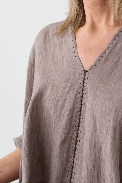 el2 Taupe Linen Tunic Dress 3013