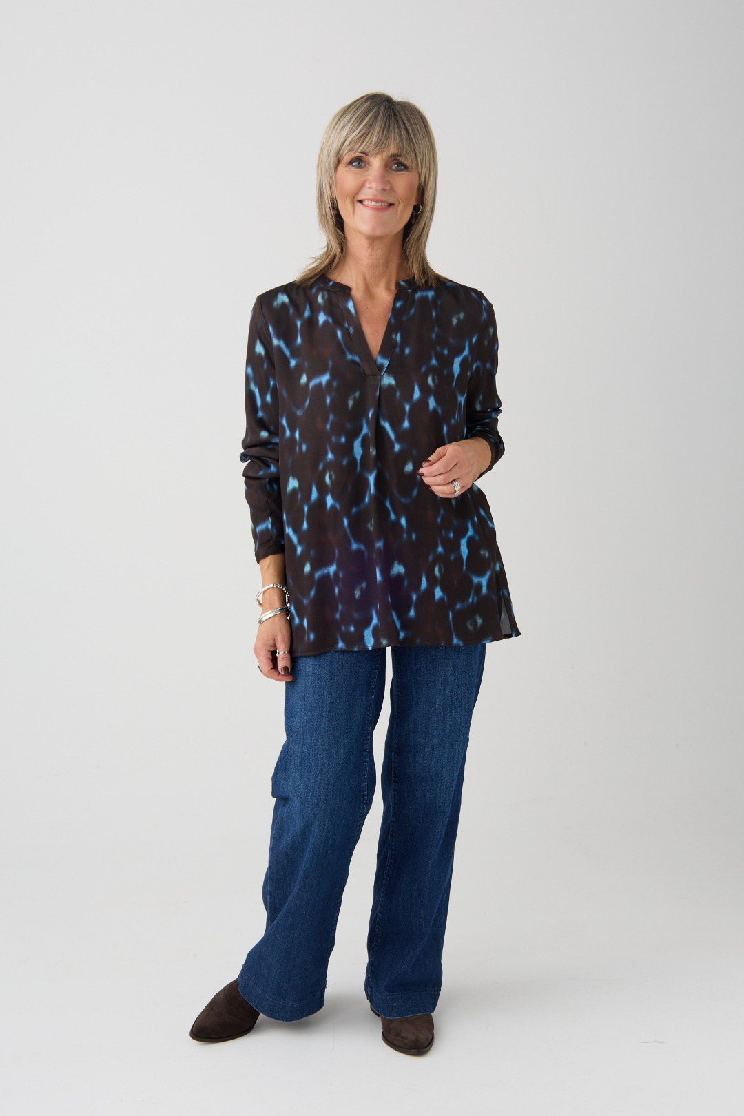 Milano Mocca Print V Neck Blouse