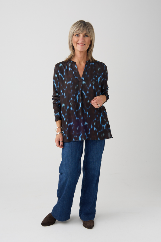 Milano Mocca Print V Neck Blouse