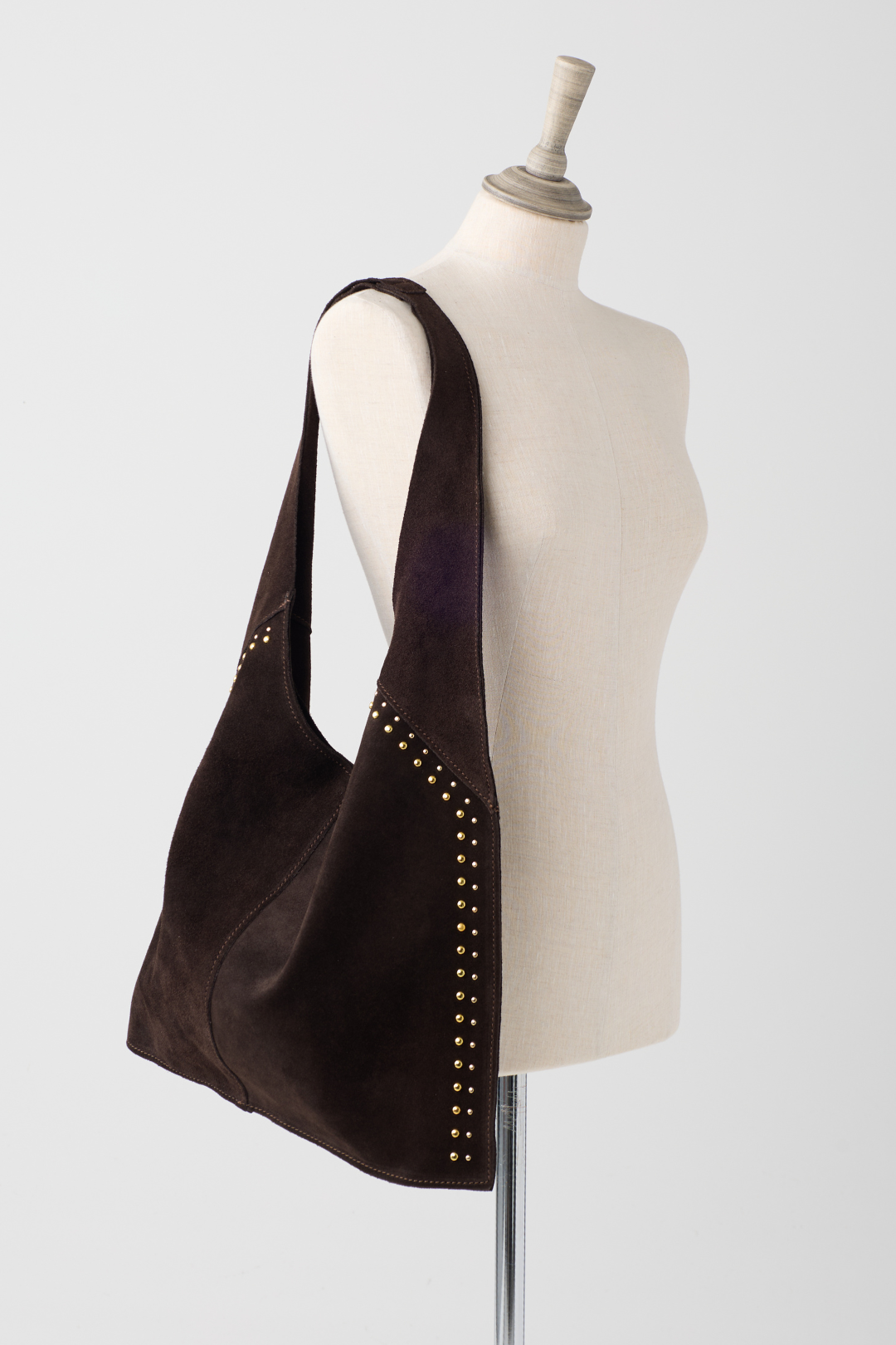 Chocolate Suede Shopper Bag w/Side Studs