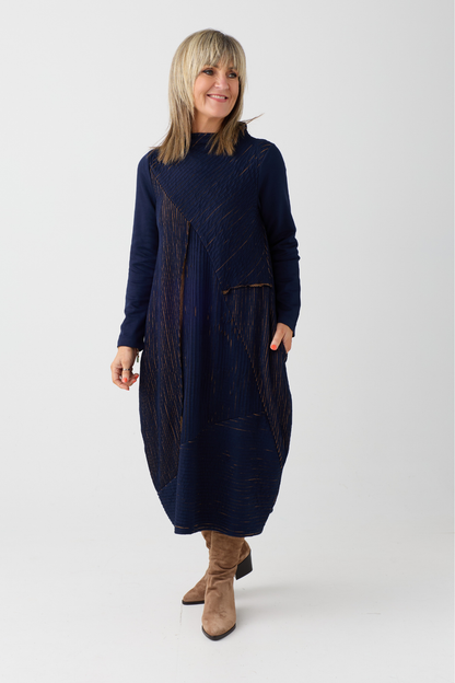 Ozai n Ku Blue/Mustard Stripe Dress 080