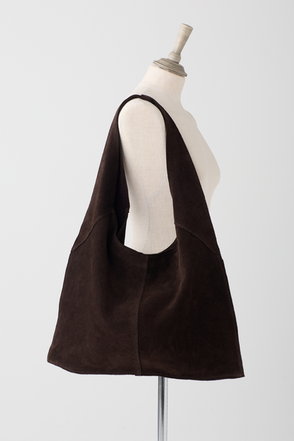 Chocolate Suede Shopper Bag w/Side Studs