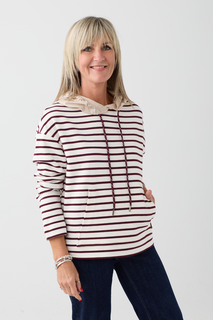 Margittes Cream/Burgundy Stripe Hoodie