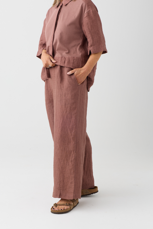 el2 Rosy Brown Wide-Leg Linen Trouser 8010