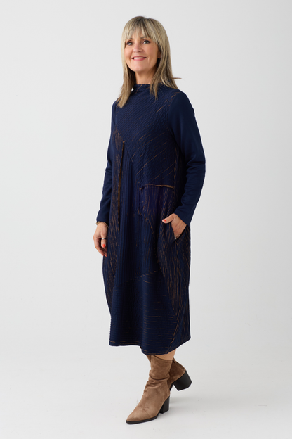Ozai n Ku Blue/Mustard Stripe Dress 080