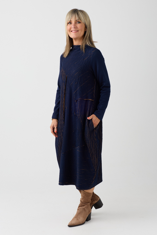 Ozai n Ku Blue/Mustard Stripe Dress 080