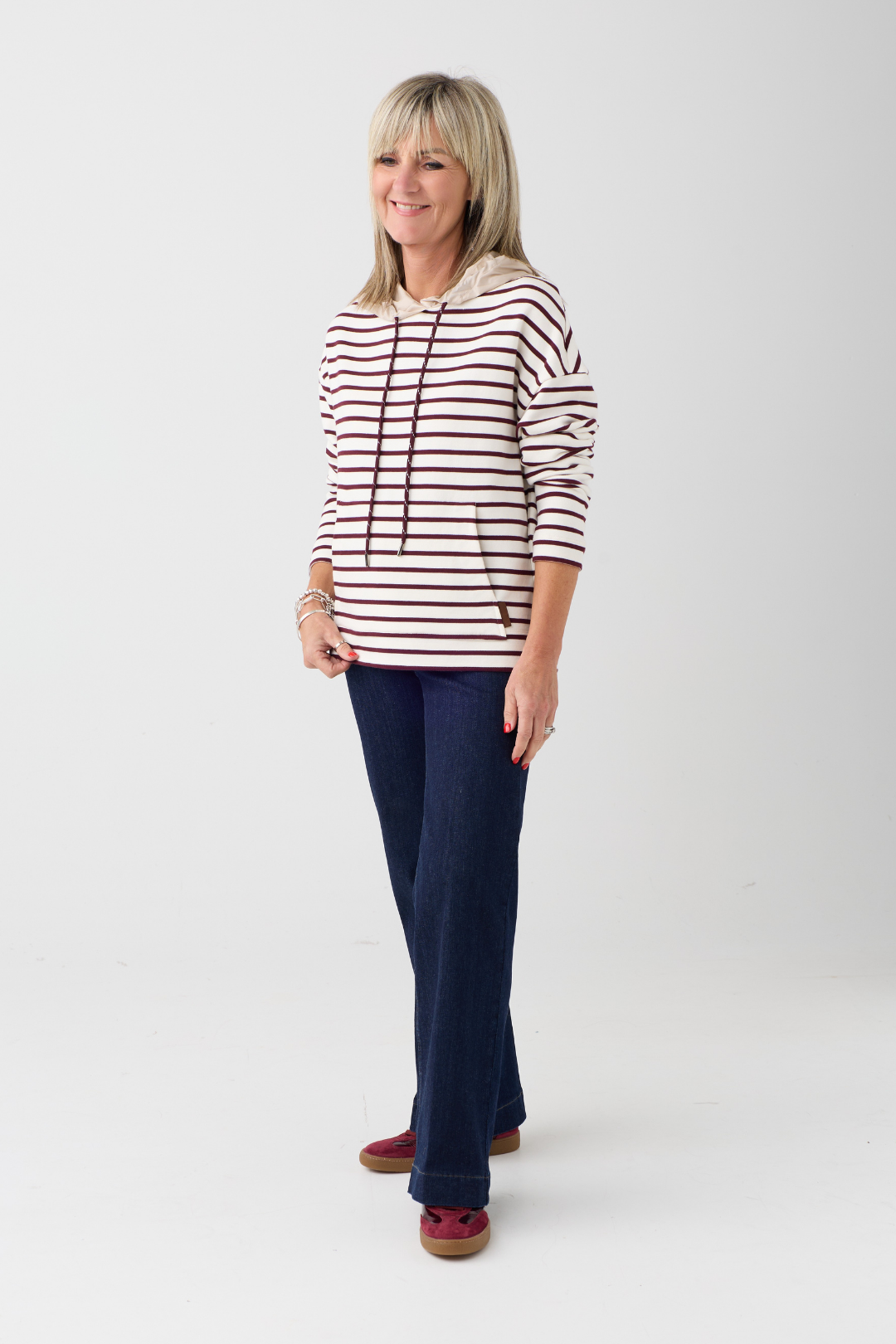 Margittes Cream/Burgundy Stripe Hoodie