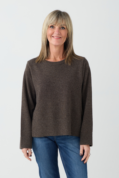 Oui Taupe Melange Stepped Hem Jumper