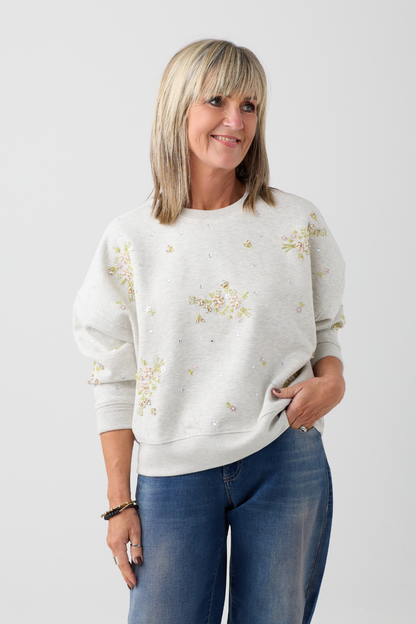 TSP Lt Beige Melange Embellished Sweatshirt