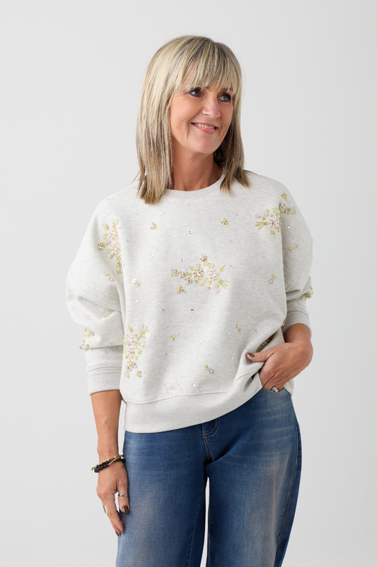 TSP Lt Beige Melange Embellished Sweatshirt