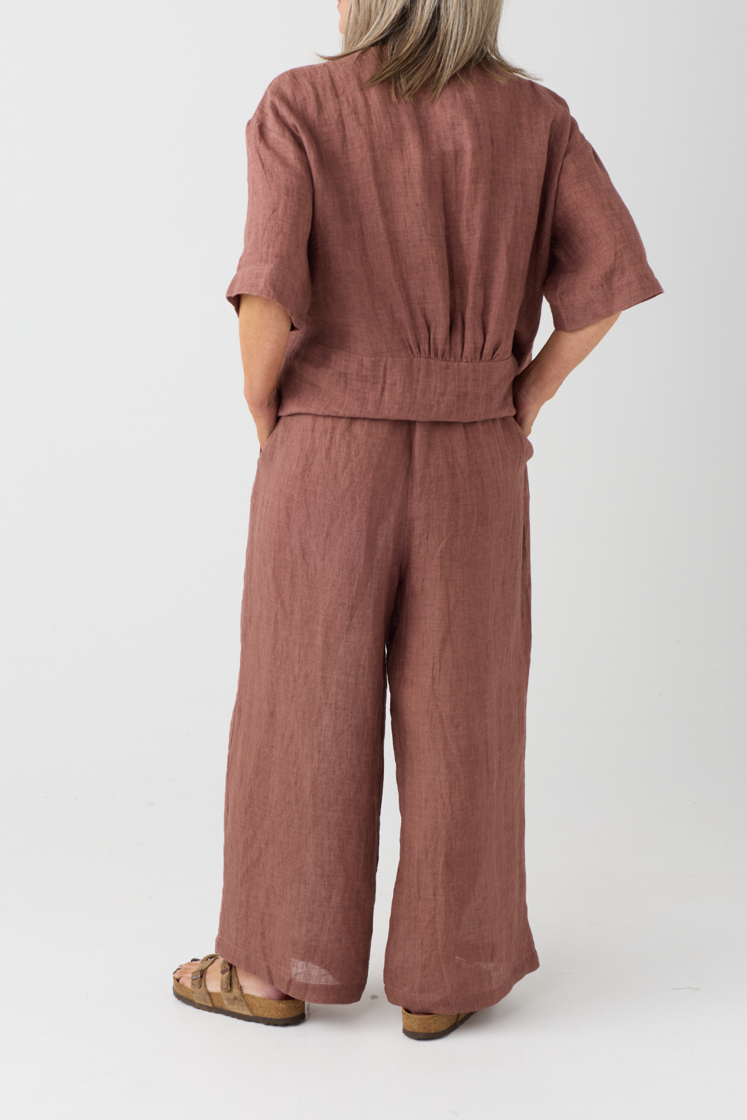 el2 Rosy Brown Wide-Leg Linen Trouser 8010