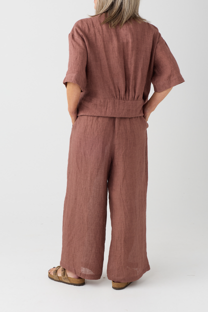 el2 Rosy Brown Wide-Leg Linen Trouser 8010