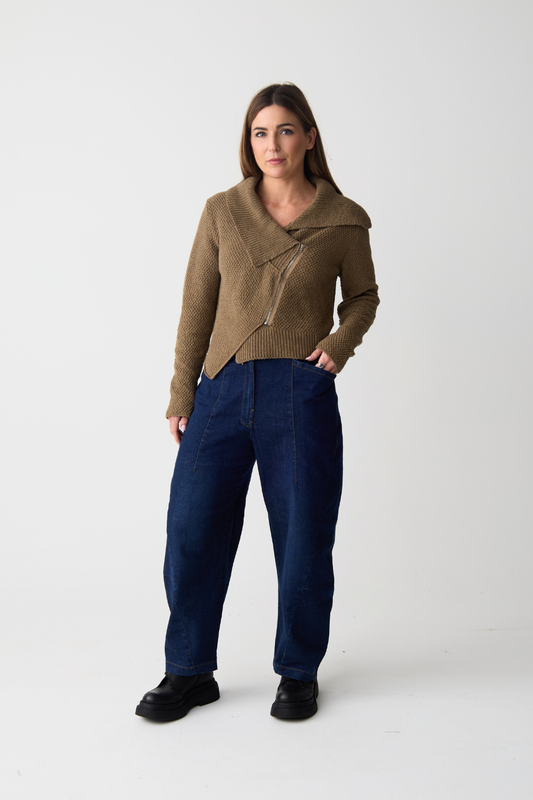 Lurdes Bergada Camel Asymmetric Zip Cardigan
