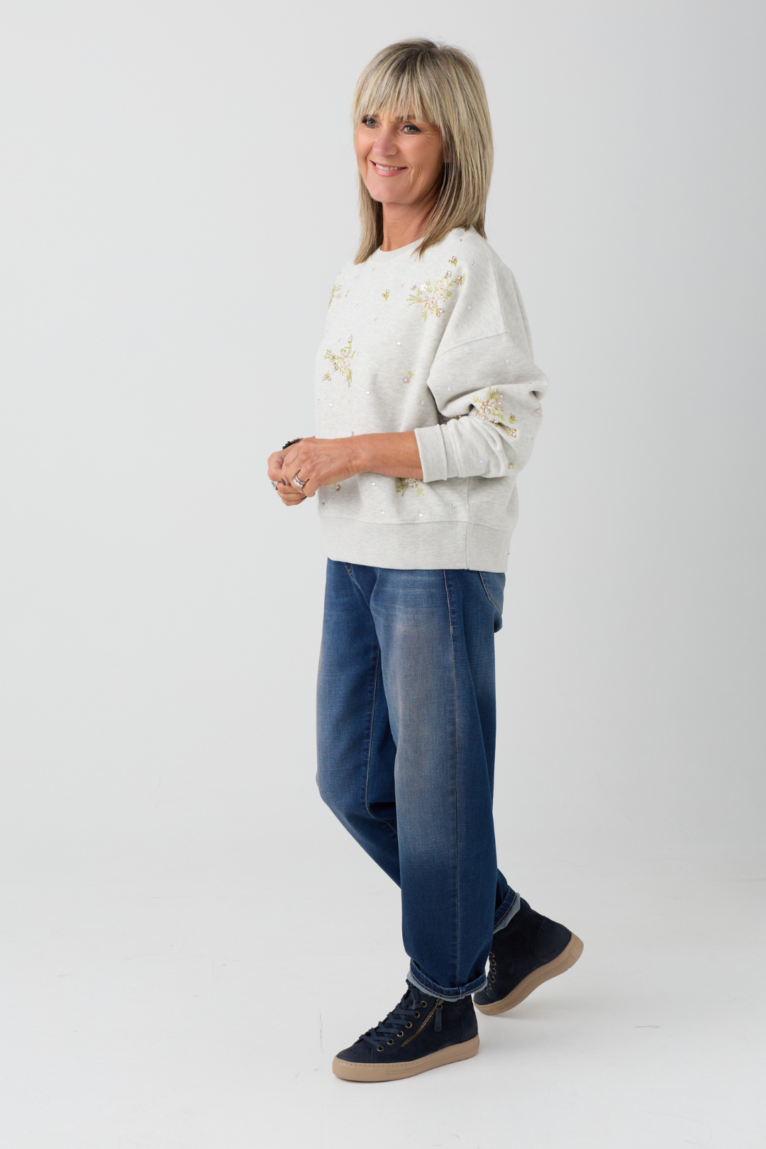 TSP Lt Beige Melange Embellished Sweatshirt
