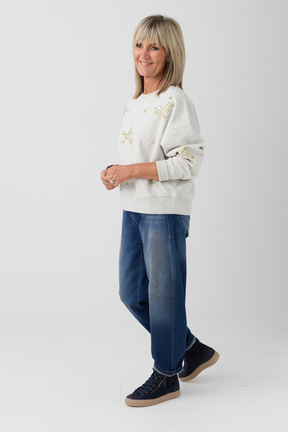 TSP Lt Beige Melange Embellished Sweatshirt