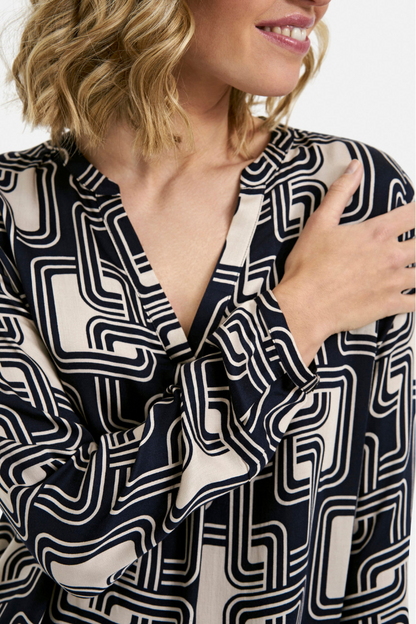 Milano Navy Print V Neck Blouse