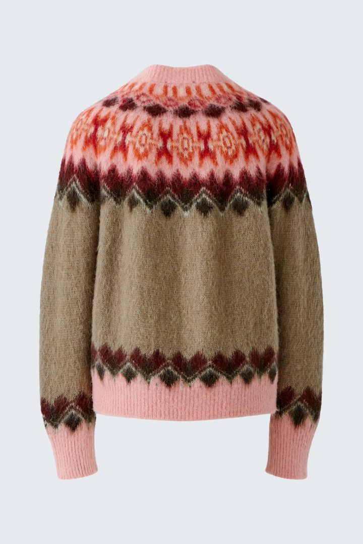 Oui Rose/Brown Jacquard Pattern Jumper