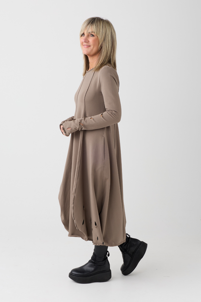 Kedziorek Taupe Dress with Cut Out Detail 5570