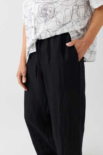 el2 Black Wide-Leg Linen Trouser 8010