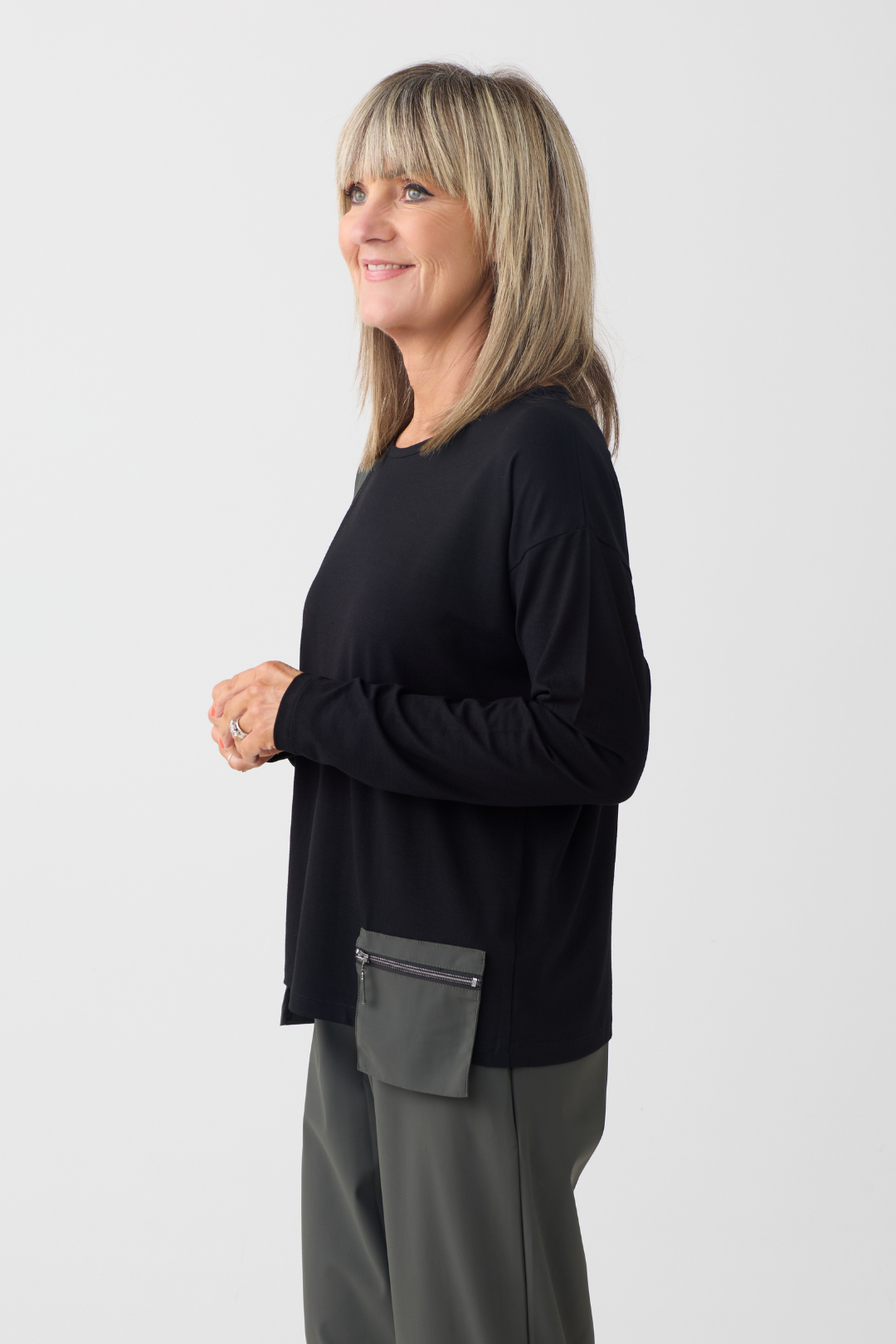 Naya Black/Thyme Zip Pocket Top