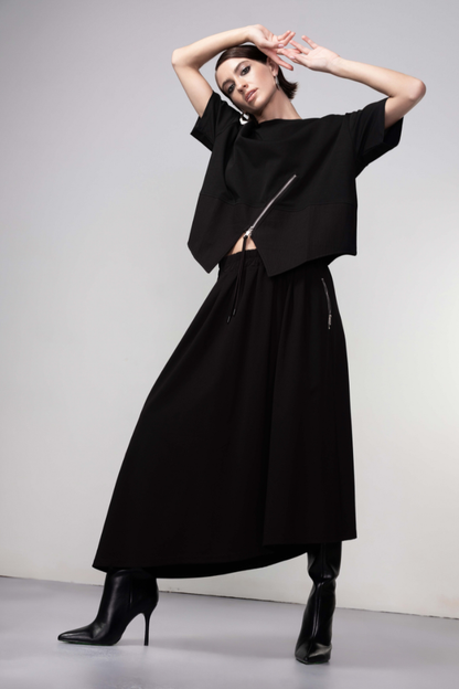 Haako Black SS Zip Top H1011