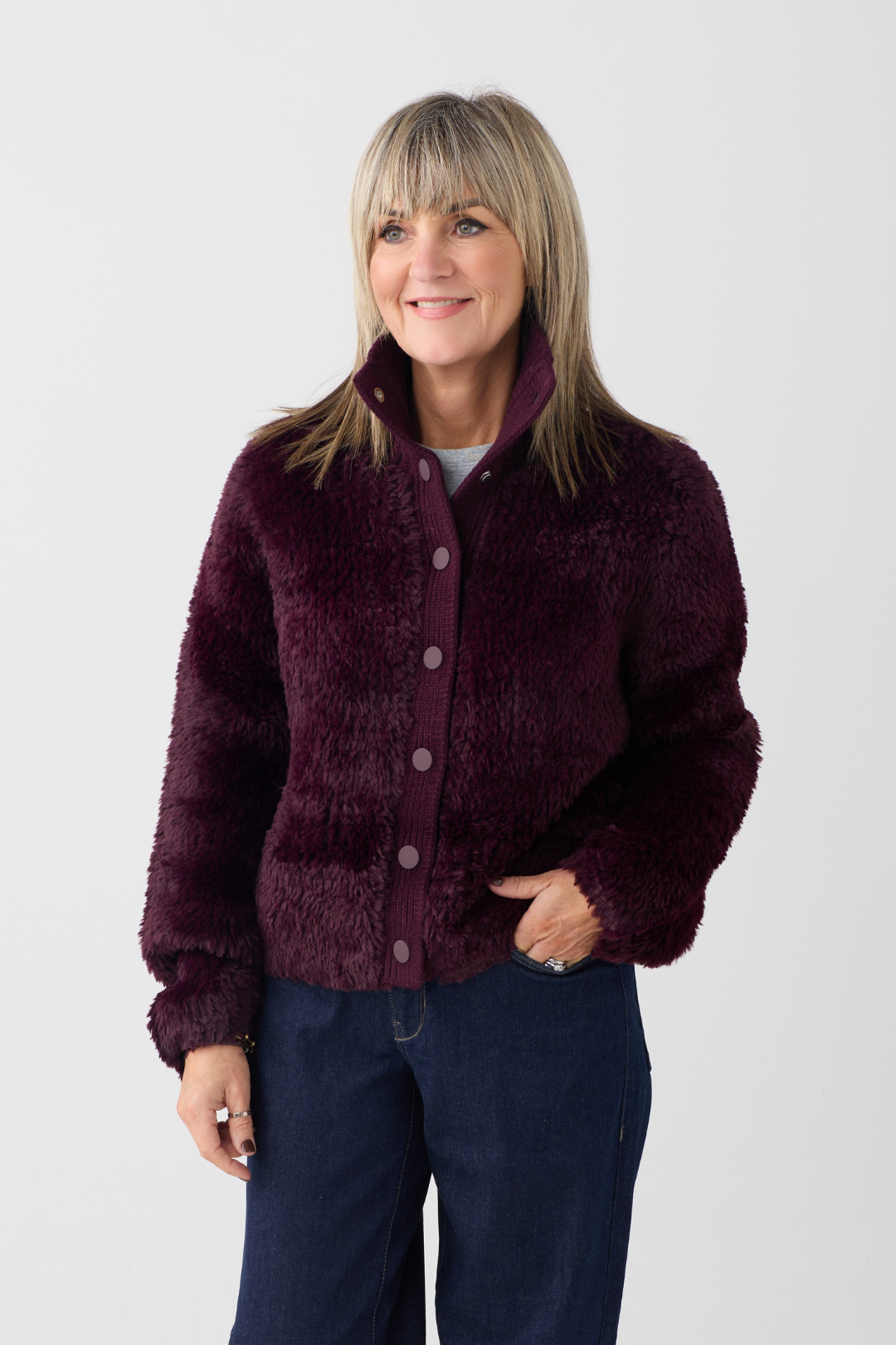 Oui Bramble Berry Knitted Fur Cardigan