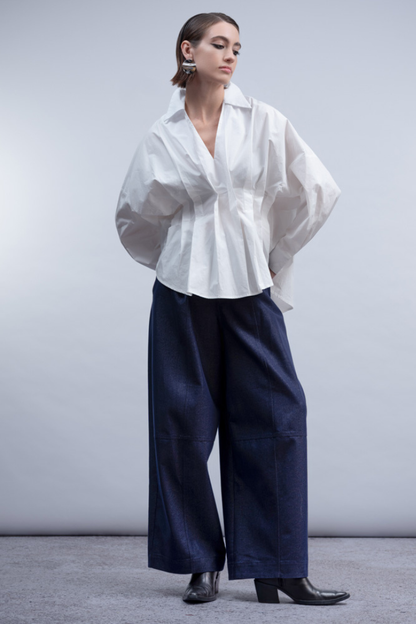 Haako White Tuck Front Blouse H2038